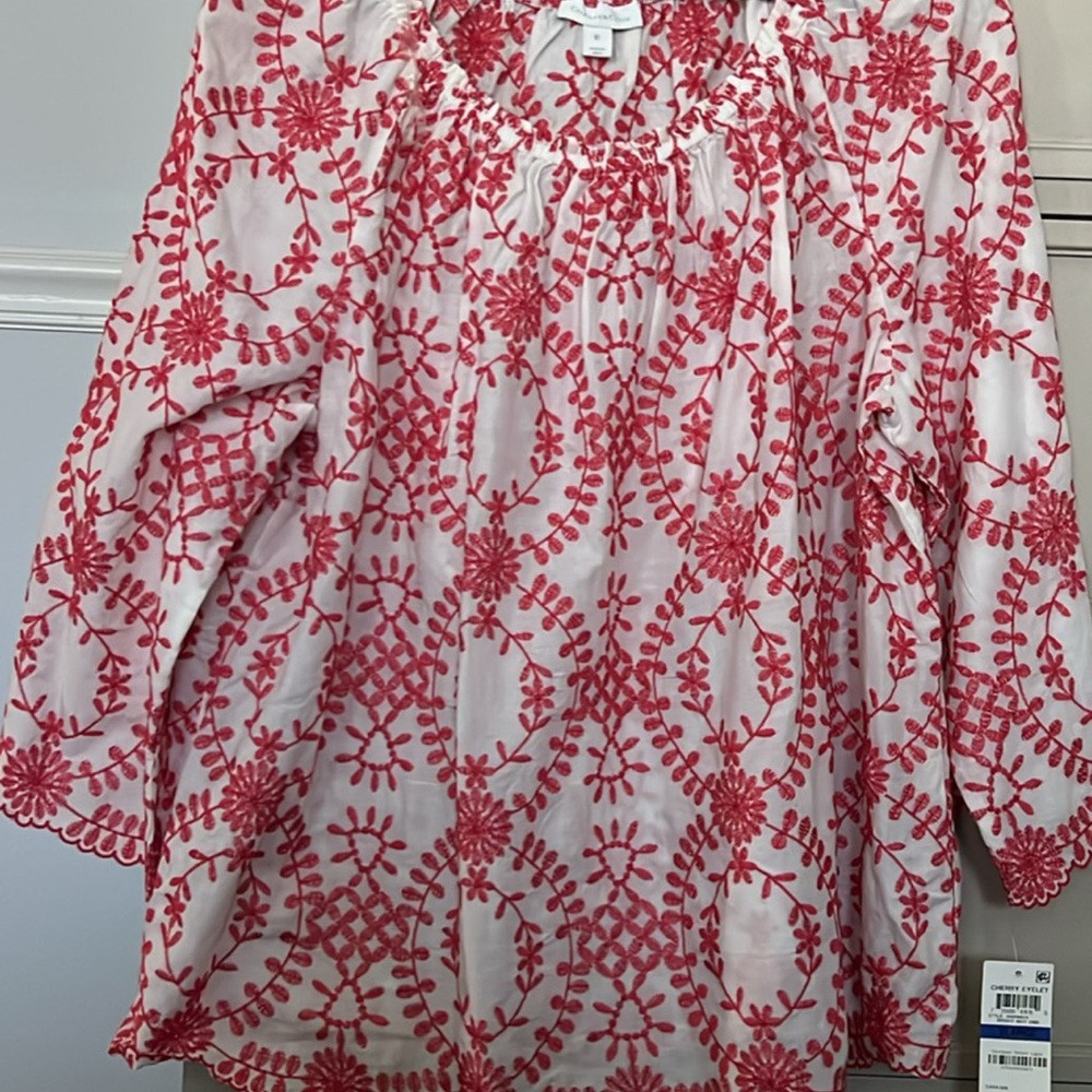 Charter Club White Tunic with Red Embroidered Motif